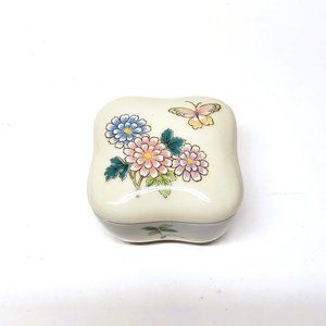 Takahashi Cho-Cho Trinket Box San Francisco Porcelain Flower Butterfly Square